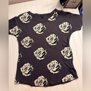 J. Crew Black and White Floral Short Sleeve Tee